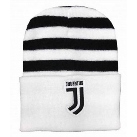 CAPPELLO A CUFFIA INVERNALE  JUVE BIANCO CON RIGHE NERE NUOVO LOGO